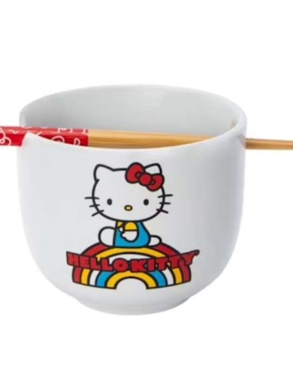 Hello Kitty White Bowl with Red Bow and Rainbow Accent